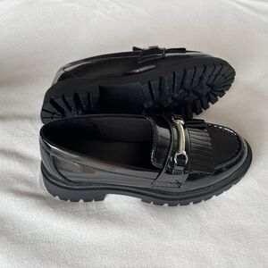 Black Chunky Heel Loafers Size 7